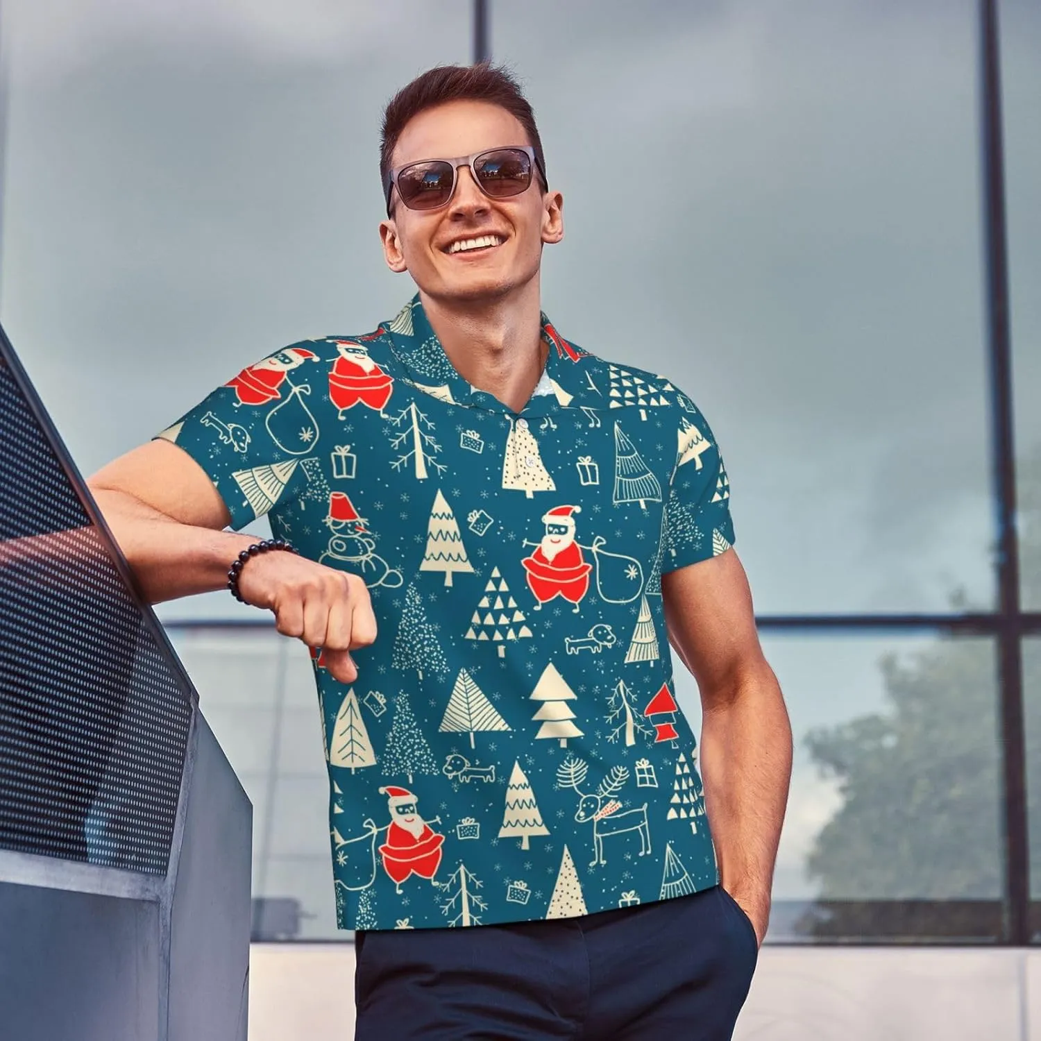 Men's Funny Golf Shirts Hawaiian Golf Polo Shirts Performance Moisture Wicking Quick Dry Athletic Short Sleeve Shirts