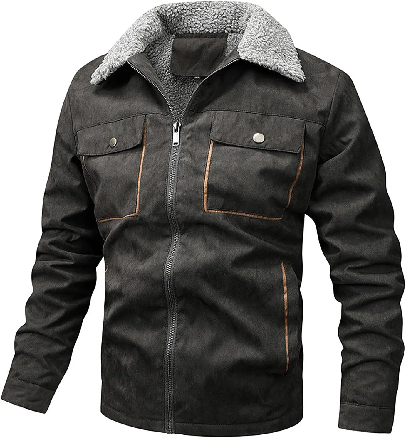 Mens Hoodless Long Sleeve Fleece Lined Coat Pocket Turn Down Solid Color Jacket Autumn and Foundry Big and Tall