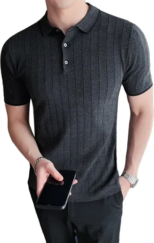 Mens Knit Polo Shirts Short Sleeve Fashion Vintage Sweater Henley Shirts Summer Casual Shirts Golf Pullover
