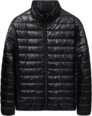 Mens Lightweight Down Jacket Shiny Packable Puffer Jacket Warm Insulated Padded Bubble Winter Coats Outwear No Hood