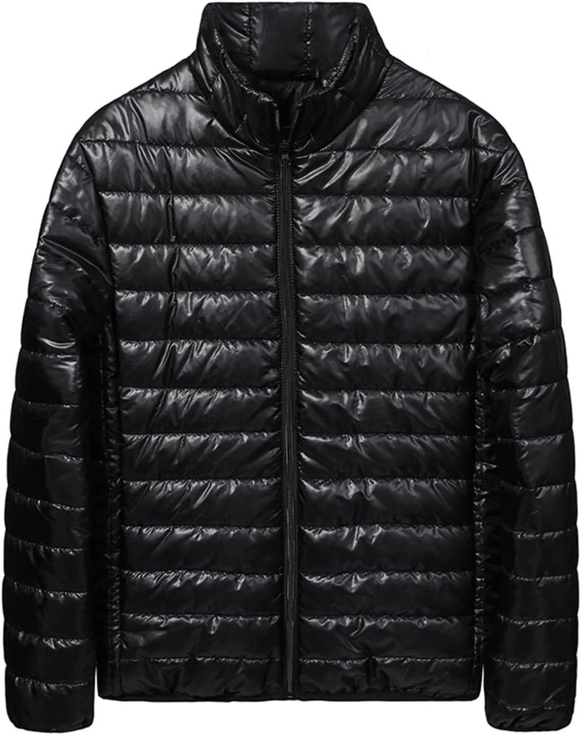 Mens Lightweight Down Jacket Shiny Packable Puffer Jacket Warm Insulated Padded Bubble Winter Coats Outwear No Hood