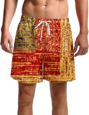 Mens Linen Plaid Bermuda Shorts Ethnic Pattern Jogger Shorts Summer Straight Drawstring Beach Short with Pockets