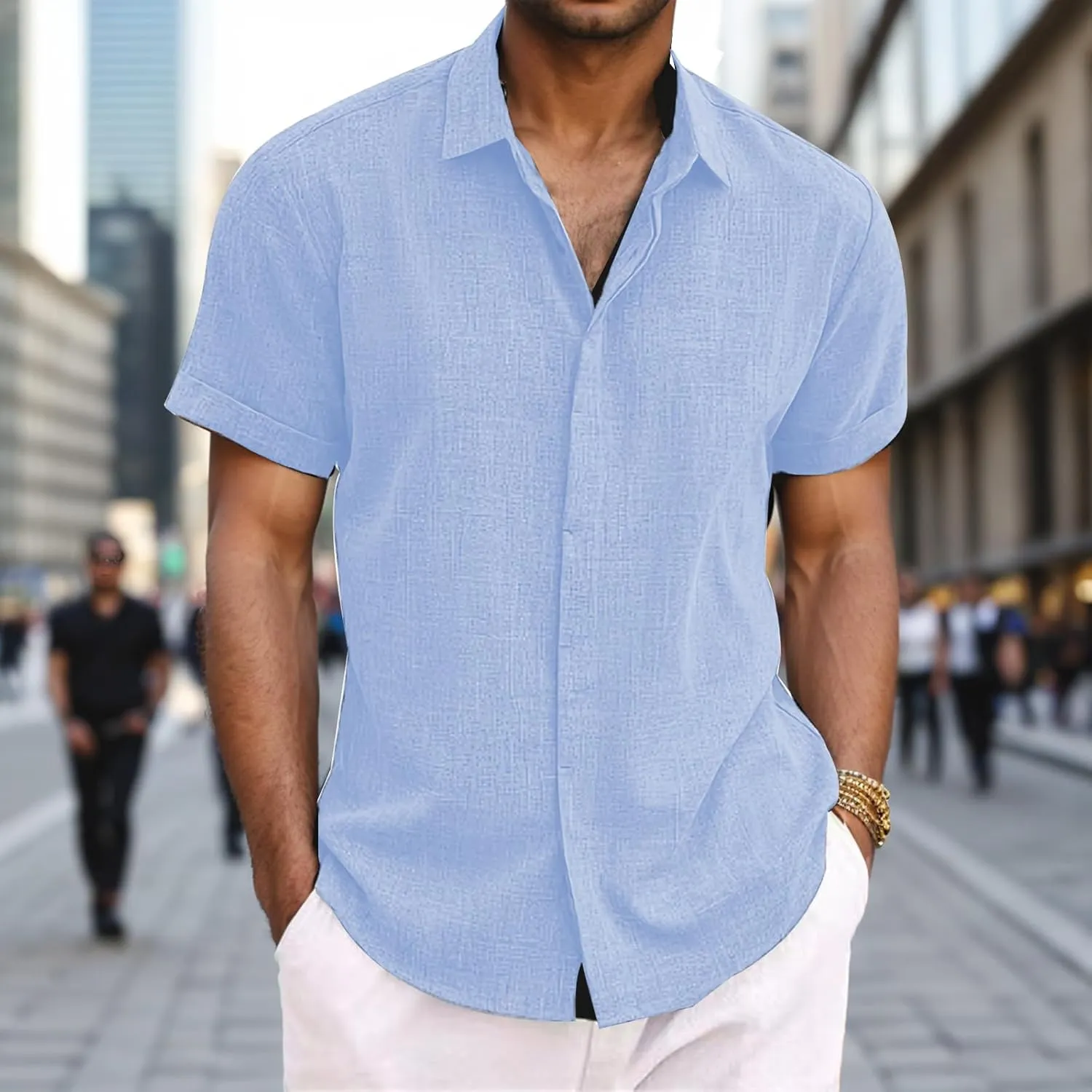 Men's Linen Shirts Short Sleeve Casual Shirts Button Down Shirt Beach Summer Wedding Shirt Hawaiian Vacation Shirts
