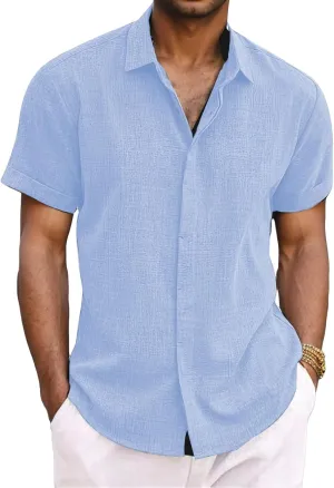 Men's Linen Shirts Short Sleeve Casual Shirts Button Down Shirt Beach Summer Wedding Shirt Hawaiian Vacation Shirts