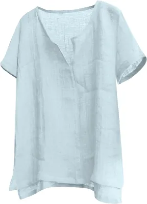 Mens Linen Shirts Short Sleeve Summer Beach Shirts Lightweight Comfy Casual Holiday Shirt Loose Yoga Shirts Trendy