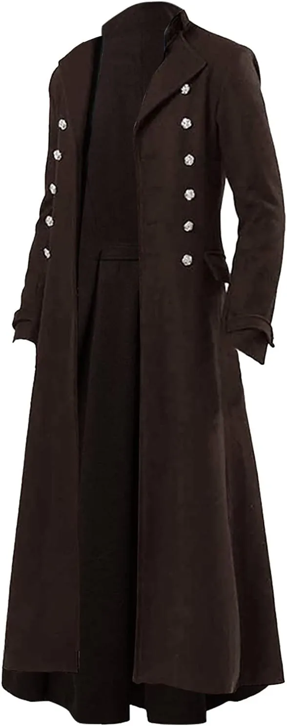 Mens Long Trench Coat Steampunk Gothic Robe Vintage Windbreaker Jackets Slim Fit Victorian Halloween Cosplay Costume