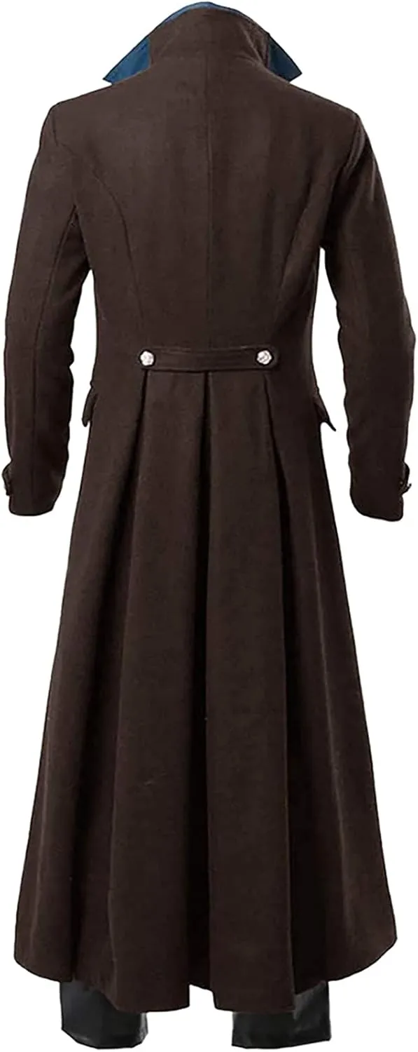 Mens Long Trench Coat Steampunk Gothic Robe Vintage Windbreaker Jackets Slim Fit Victorian Halloween Cosplay Costume