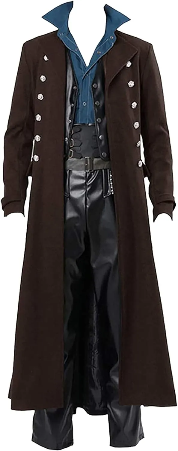 Mens Long Trench Coat Steampunk Gothic Robe Vintage Windbreaker Jackets Slim Fit Victorian Halloween Cosplay Costume