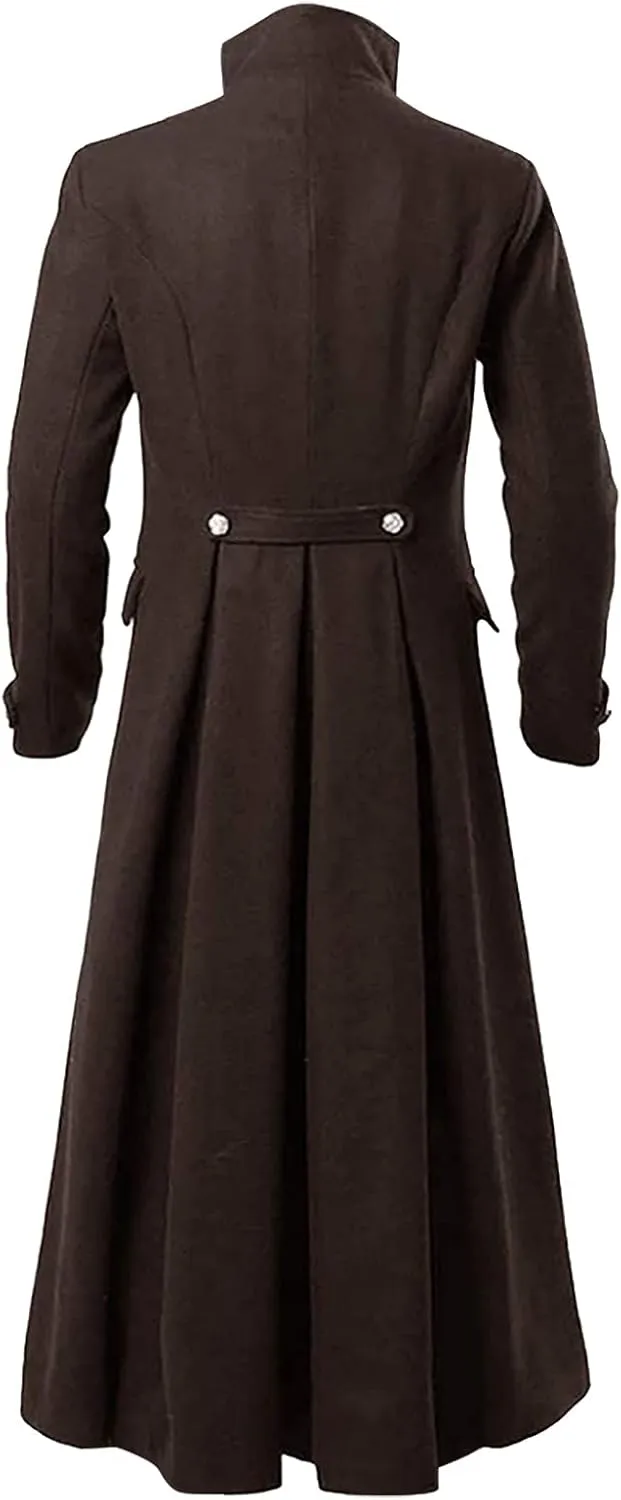 Mens Long Trench Coat Steampunk Gothic Robe Vintage Windbreaker Jackets Slim Fit Victorian Halloween Cosplay Costume
