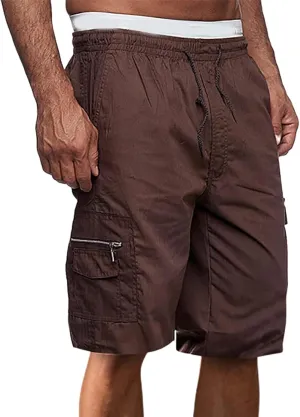 Men's Outdoor Cargo Shorts Elastic Waist Relaxed Fit Sport Shorts Jogger SweatShorts with Multi-Pocket
