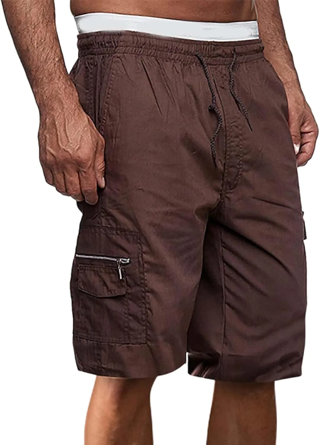 Men's Outdoor Cargo Shorts Elastic Waist Relaxed Fit Sport Shorts Jogger SweatShorts with Multi-Pocket