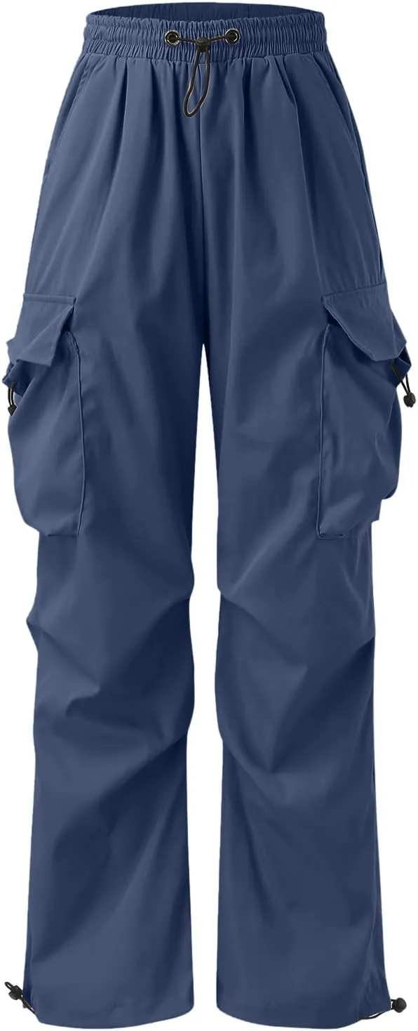 Mens Parachute Cargo Pants Casual Stretchy Elasticated Waist Pant Track Pants Multi Pockets
