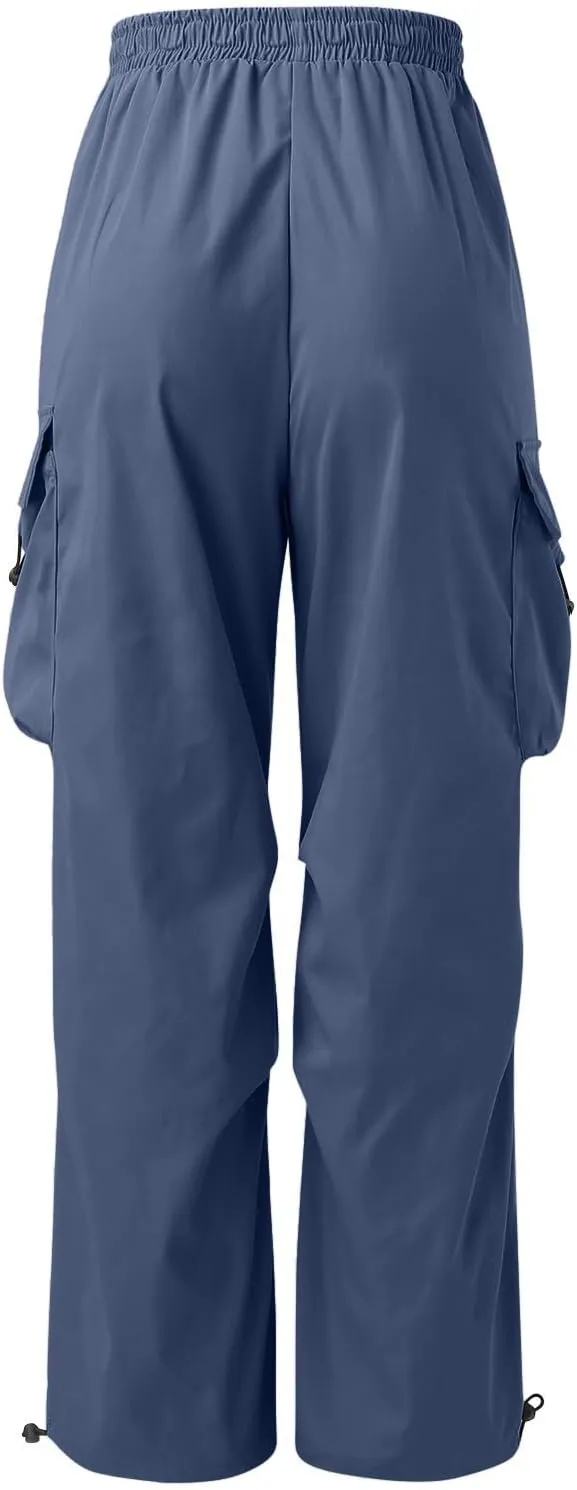 Mens Parachute Cargo Pants Casual Stretchy Elasticated Waist Pant Track Pants Multi Pockets
