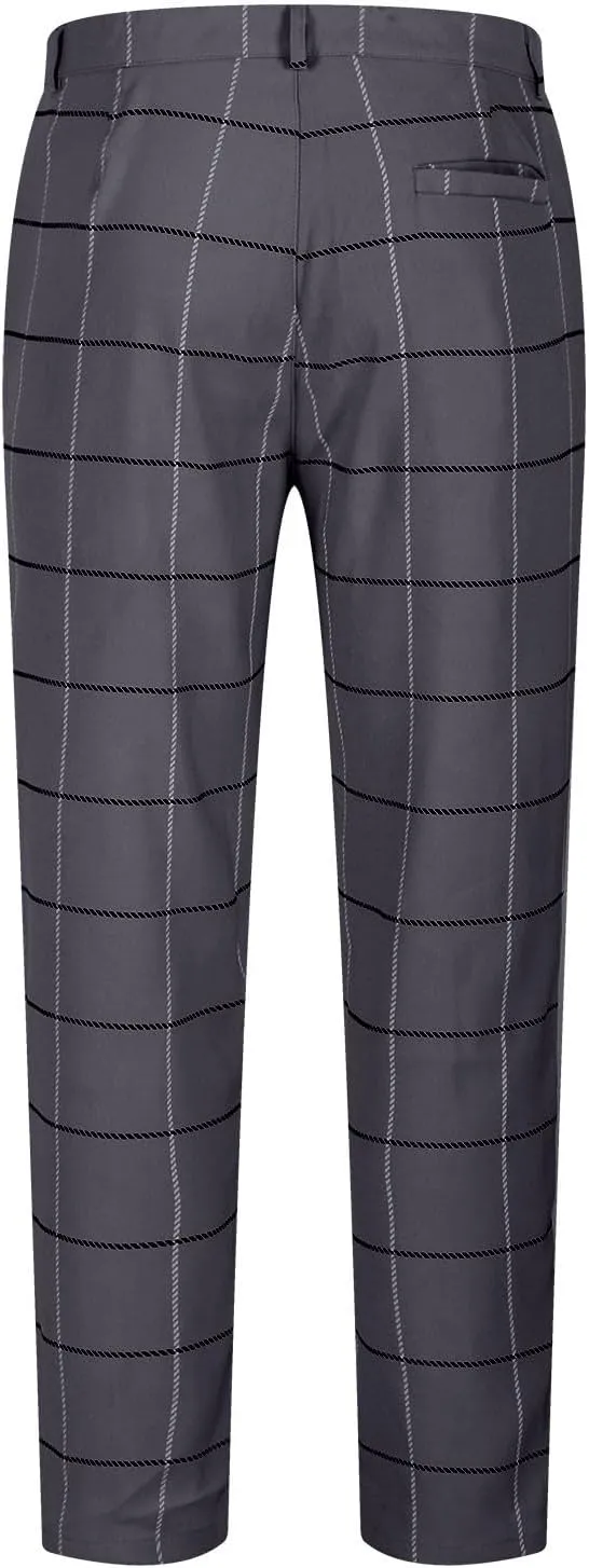 Mens Plaid Dress Pants Fashion Stretch Chino Pants Men Slim Fit Skinny Long Pants Casual Business Golf Pants