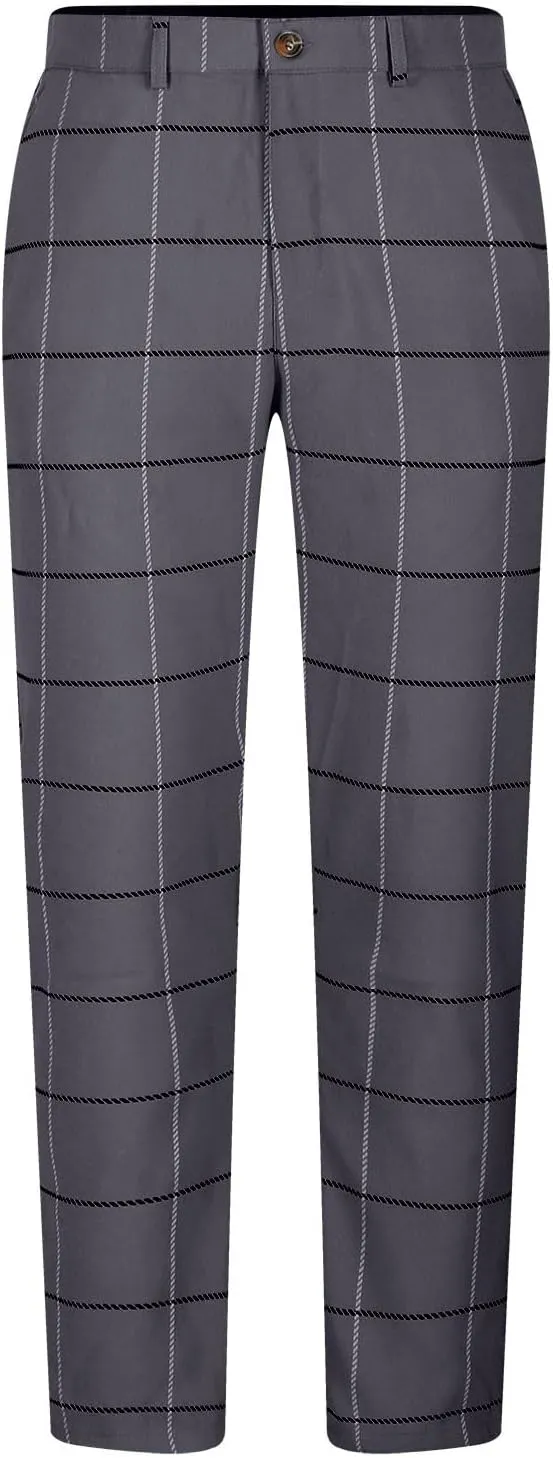 Mens Plaid Dress Pants Fashion Stretch Chino Pants Men Slim Fit Skinny Long Pants Casual Business Golf Pants