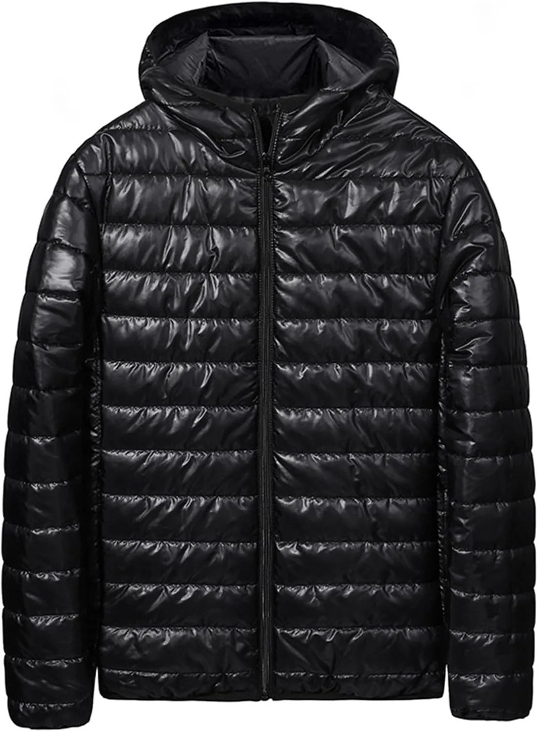 Men's Puffer Jacket Lightweight Packable Down Coat Zip up Quilted Hooded Jacket Warm Padded Jackets Thermal Winter Coat
