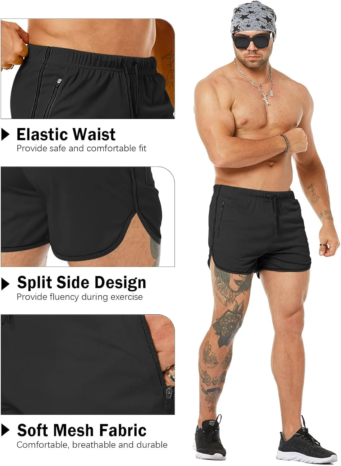 Men's Running Shorts 3" Quick Dry Lighweight Gym Workout Shorts with Zipper Pockets Athletic Jogging Shorts