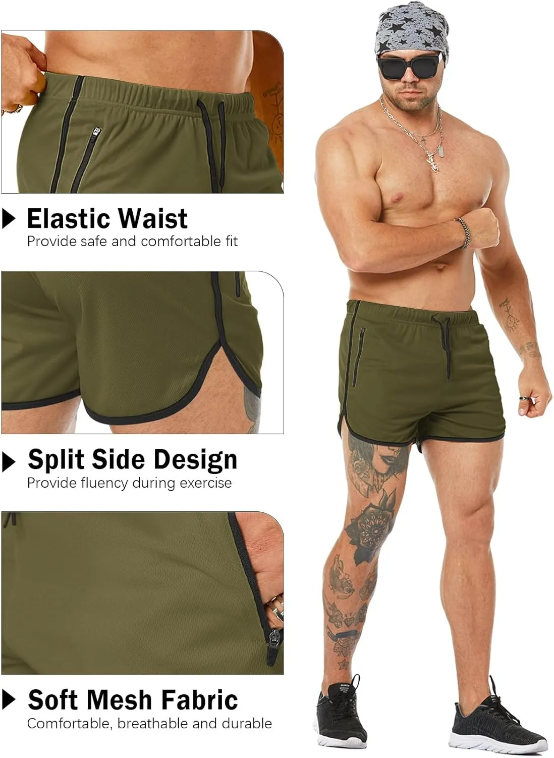 Men's Running Shorts 3" Quick Dry Lighweight Gym Workout Shorts with Zipper Pockets Athletic Jogging Shorts