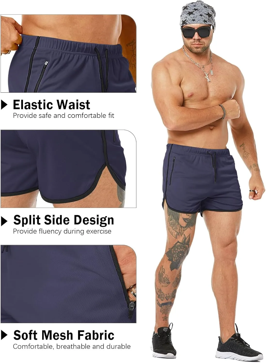 Men's Running Shorts 3" Quick Dry Lighweight Gym Workout Shorts with Zipper Pockets Athletic Jogging Shorts