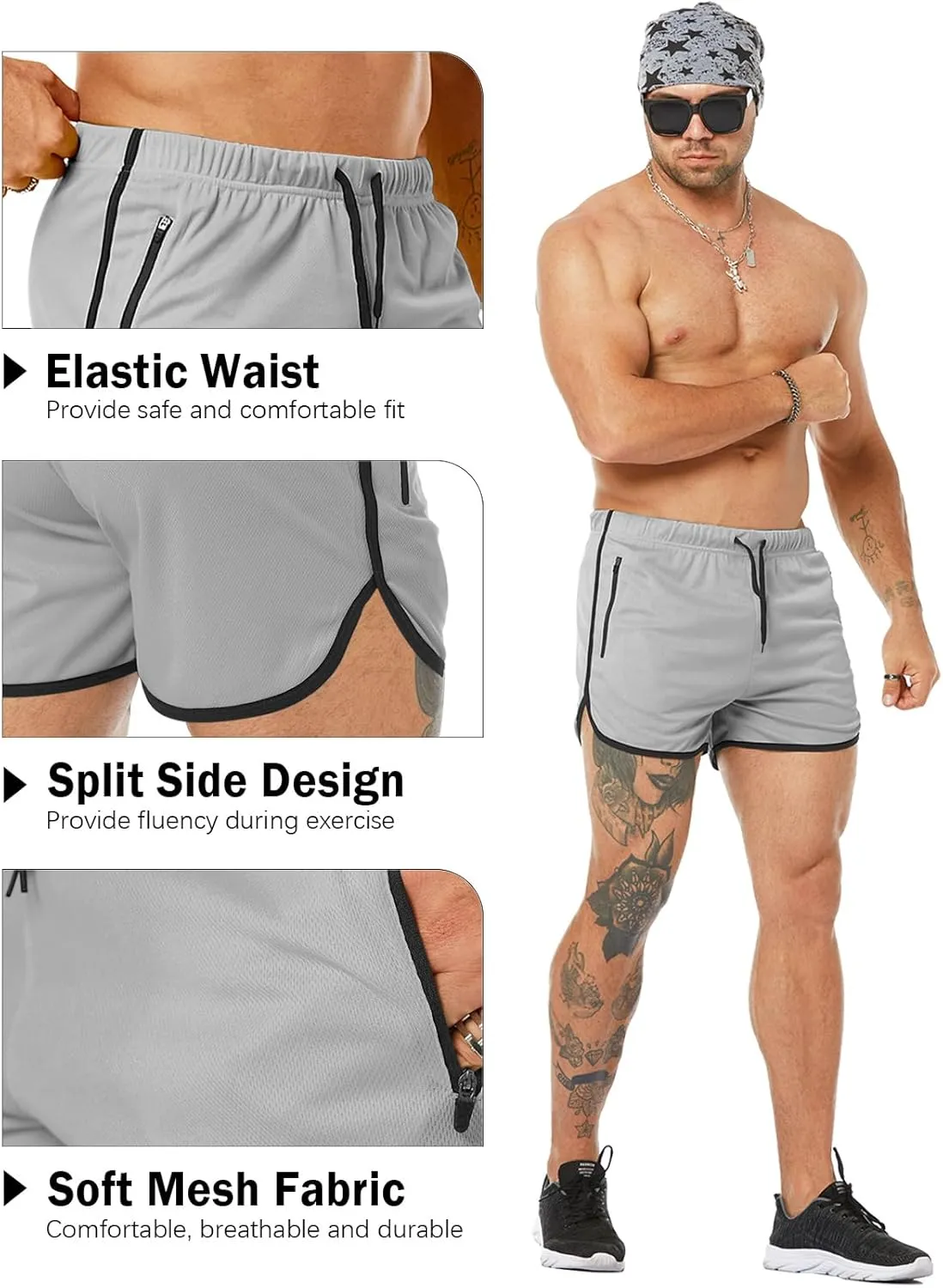Men's Running Shorts 3" Quick Dry Lighweight Gym Workout Shorts with Zipper Pockets Athletic Jogging Shorts