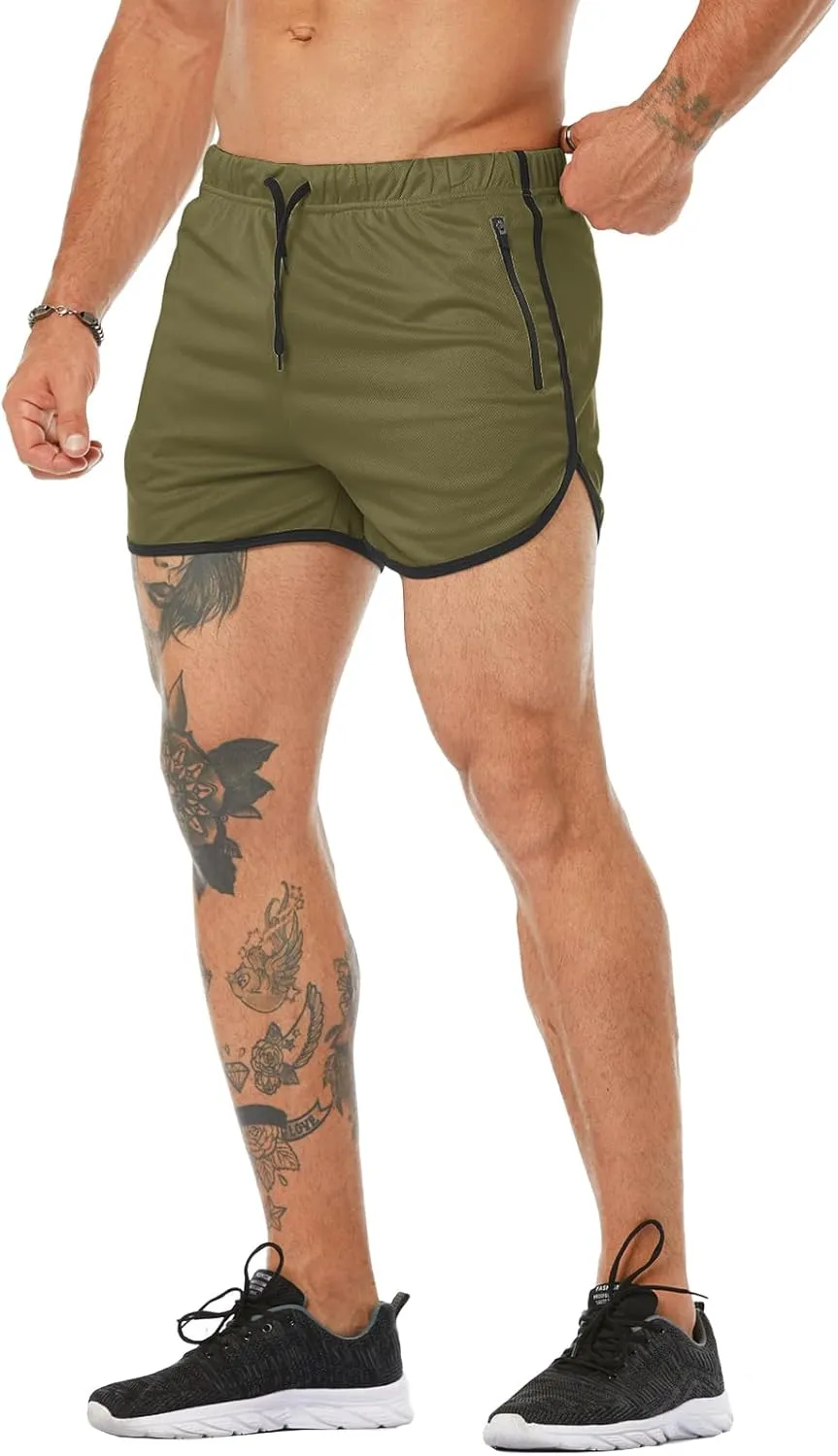 Men's Running Shorts 3" Quick Dry Lighweight Gym Workout Shorts with Zipper Pockets Athletic Jogging Shorts