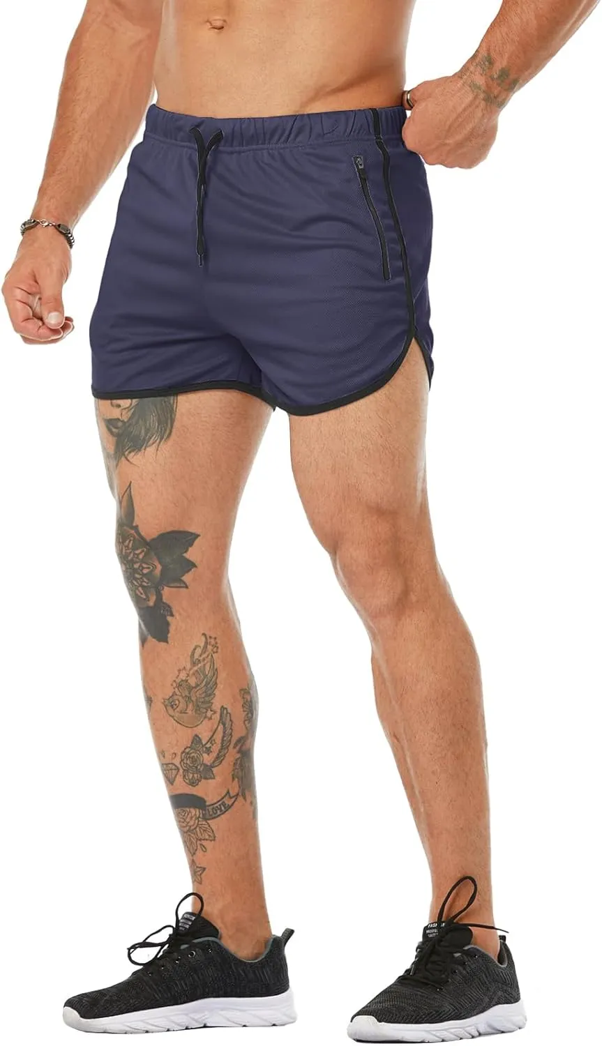 Men's Running Shorts 3" Quick Dry Lighweight Gym Workout Shorts with Zipper Pockets Athletic Jogging Shorts