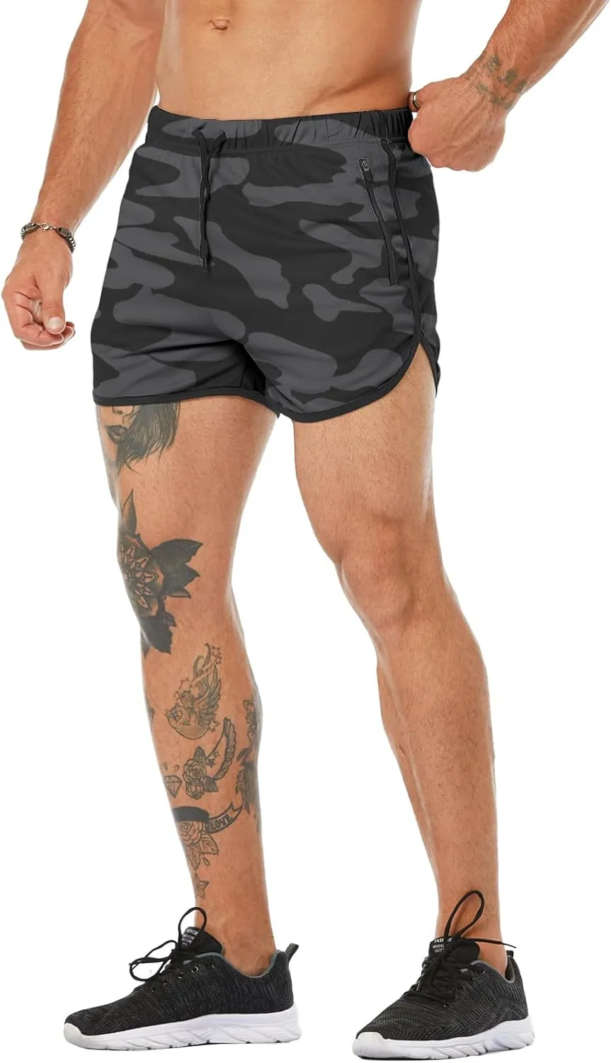 Men's Running Shorts 3" Quick Dry Lighweight Gym Workout Shorts with Zipper Pockets Athletic Jogging Shorts