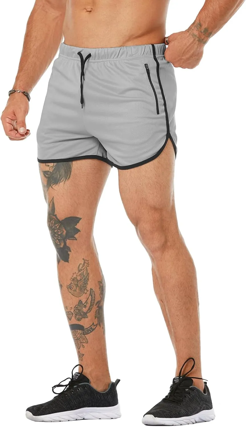 Men's Running Shorts 3" Quick Dry Lighweight Gym Workout Shorts with Zipper Pockets Athletic Jogging Shorts
