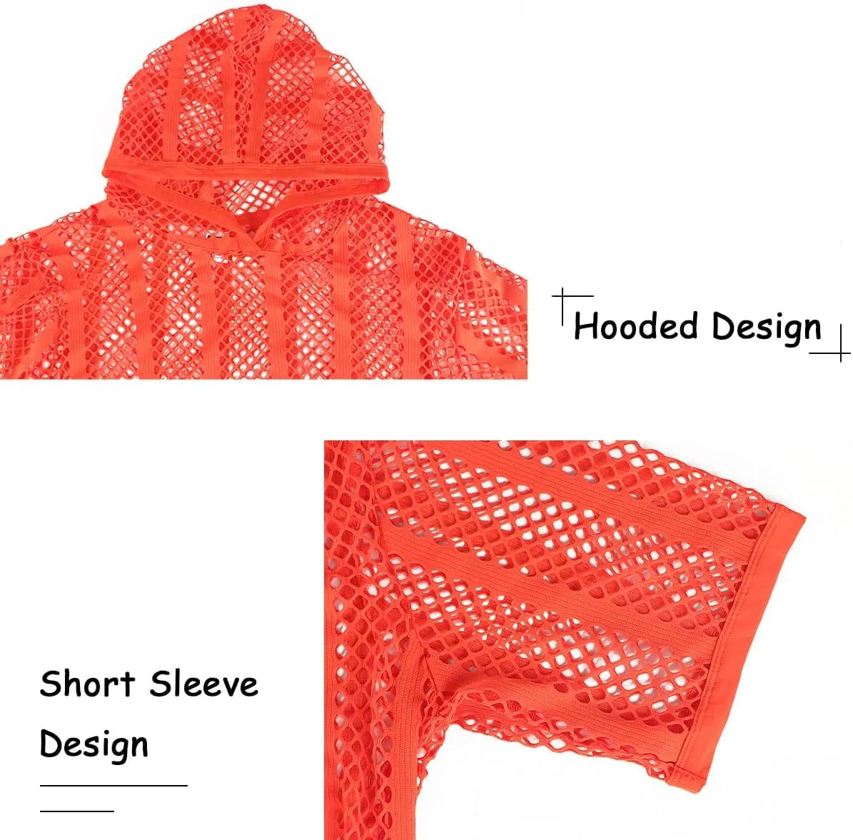 Men's Sexy See Through Fishnet Hoodies Short Sleeve T-Shirt Sheer Mesh Pullover