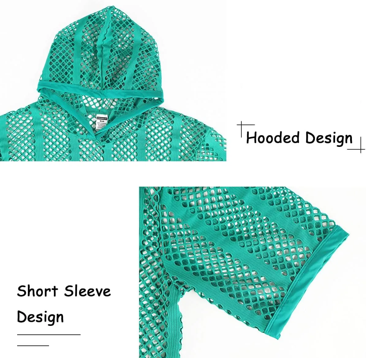 Men's Sexy See Through Fishnet Hoodies Short Sleeve T-Shirt Sheer Mesh Pullover