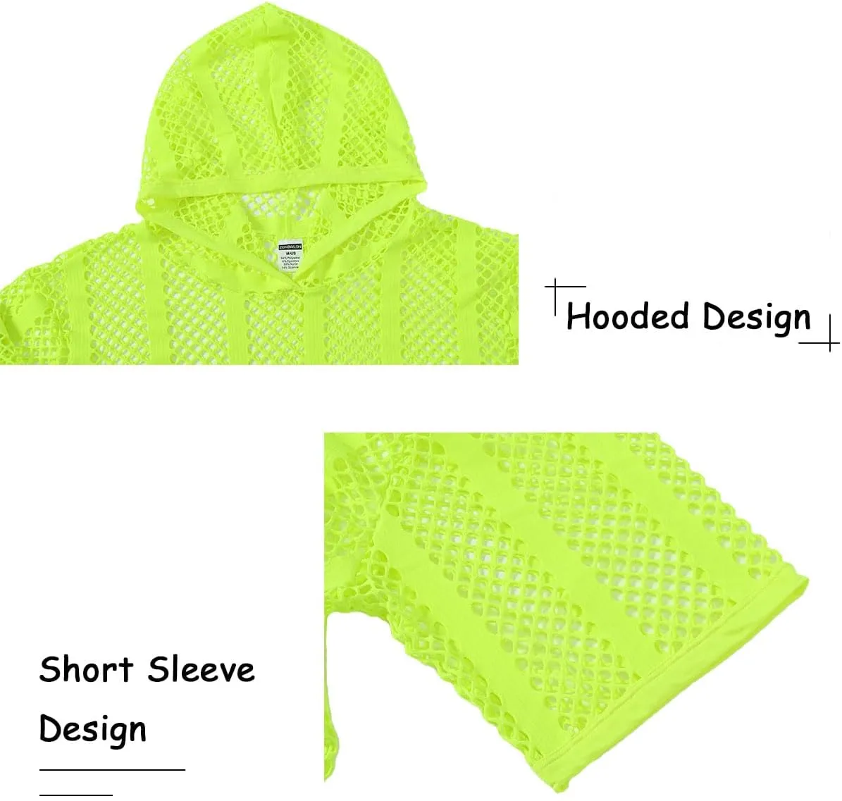 Men's Sexy See Through Fishnet Hoodies Short Sleeve T-Shirt Sheer Mesh Pullover