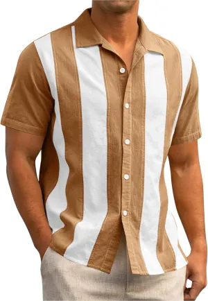 Mens Short Sleeve Button Down Shirts Linen Shirts for Men Collared Summer Beach T-Shirts Vacation Tops