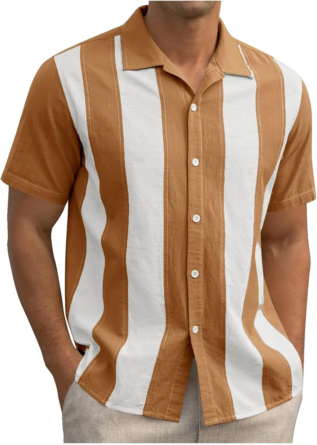 Mens Short Sleeve Button Down Shirts Linen Shirts for Men Collared Summer Beach T-Shirts Vacation Tops