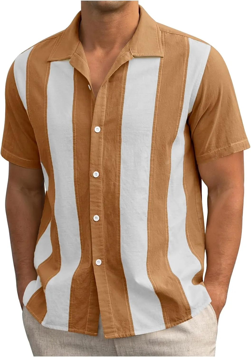 Mens Short Sleeve Button Down Shirts Linen Shirts for Men Collared Summer Beach T-Shirts Vacation Tops