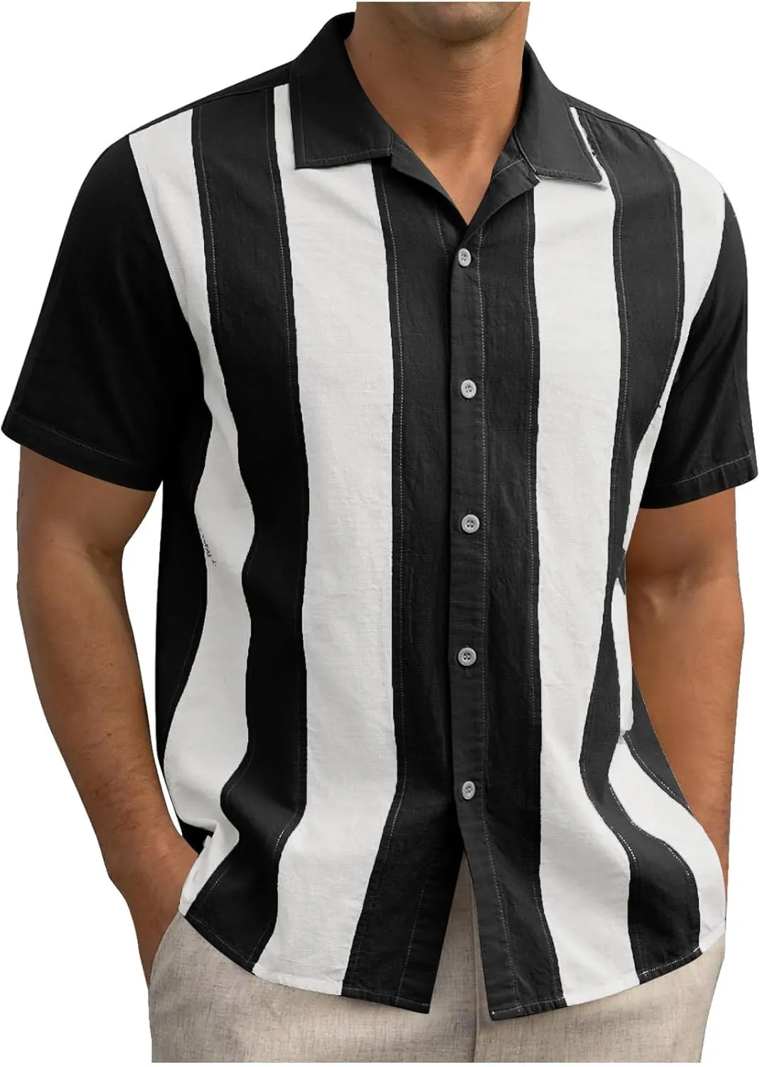 Mens Short Sleeve Button Down Shirts Linen Shirts for Men Collared Summer Beach T-Shirts Vacation Tops