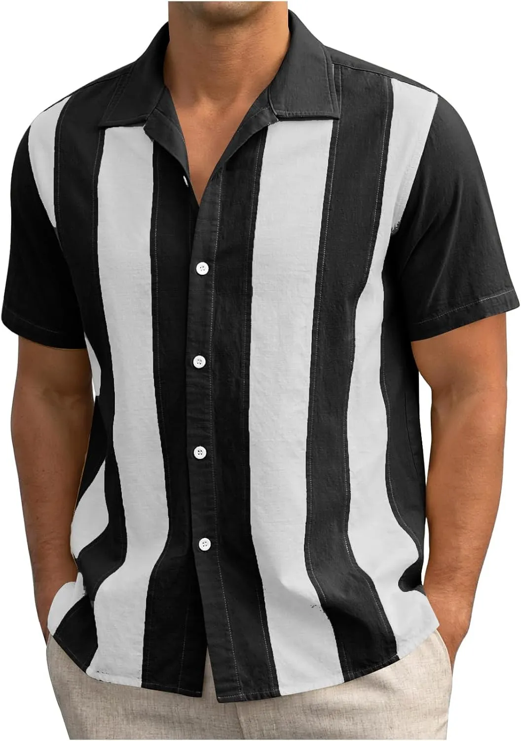 Mens Short Sleeve Button Down Shirts Linen Shirts for Men Collared Summer Beach T-Shirts Vacation Tops