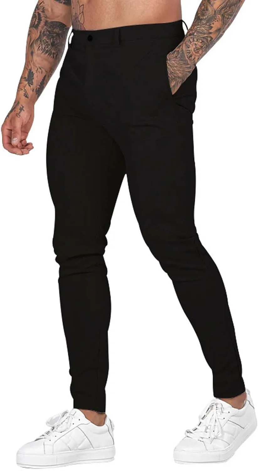 Mens Slim Fit Dress Pencil Pants Classic Flat Front Straight Leg Chinos Pants Business Suit Work Casual Golf Trousers