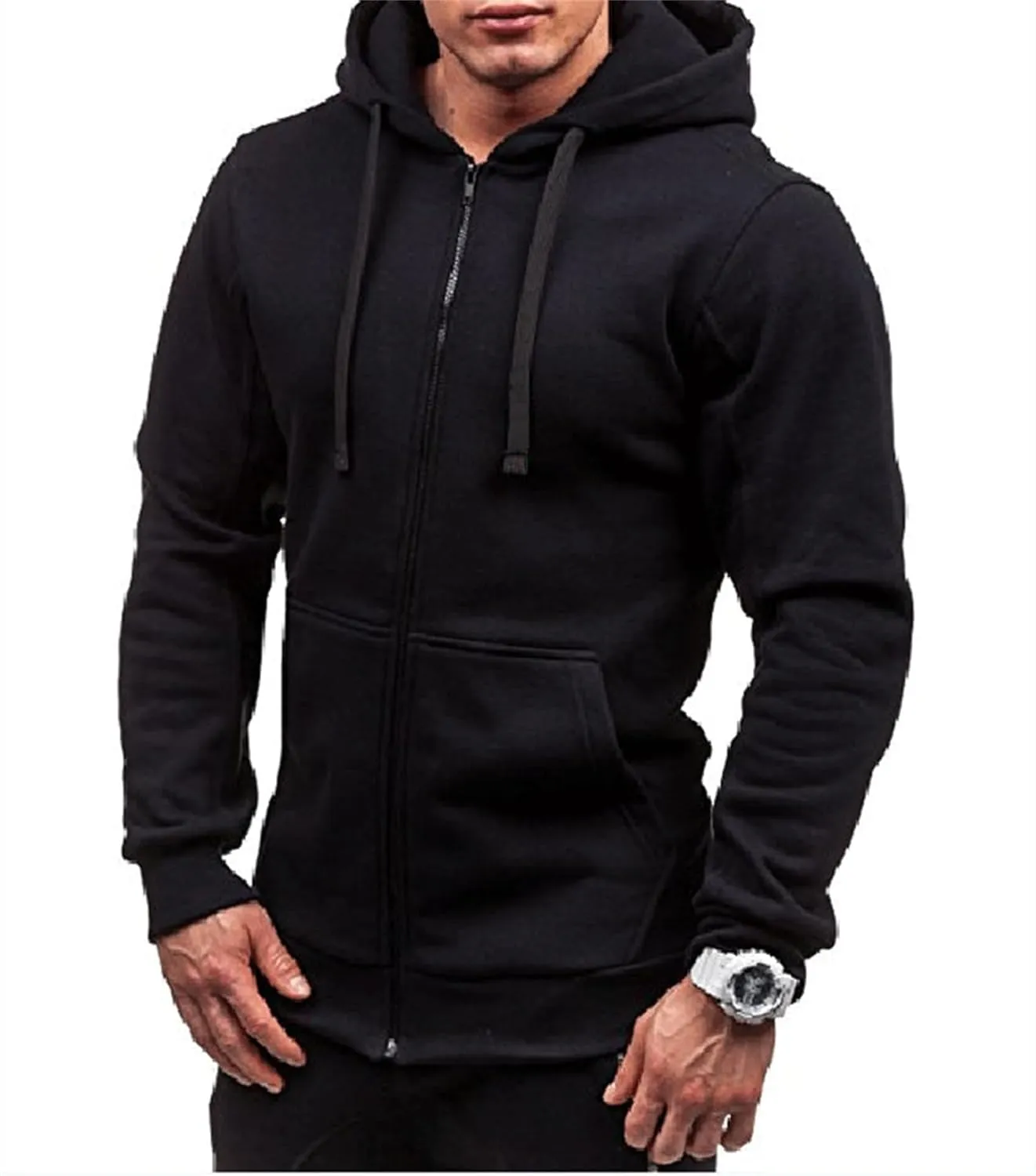 Mens Slim Fit Lightweight Zip Up Hoodie Long Sleeve Full-Zip Fleece Hooded Sweatshirt Work Jacket Streetwear for Men