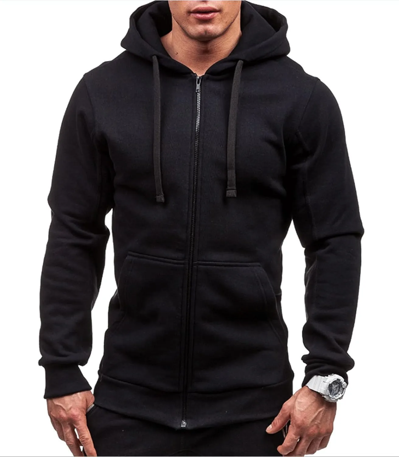 Mens Slim Fit Lightweight Zip Up Hoodie Long Sleeve Full-Zip Fleece Hooded Sweatshirt Work Jacket Streetwear for Men