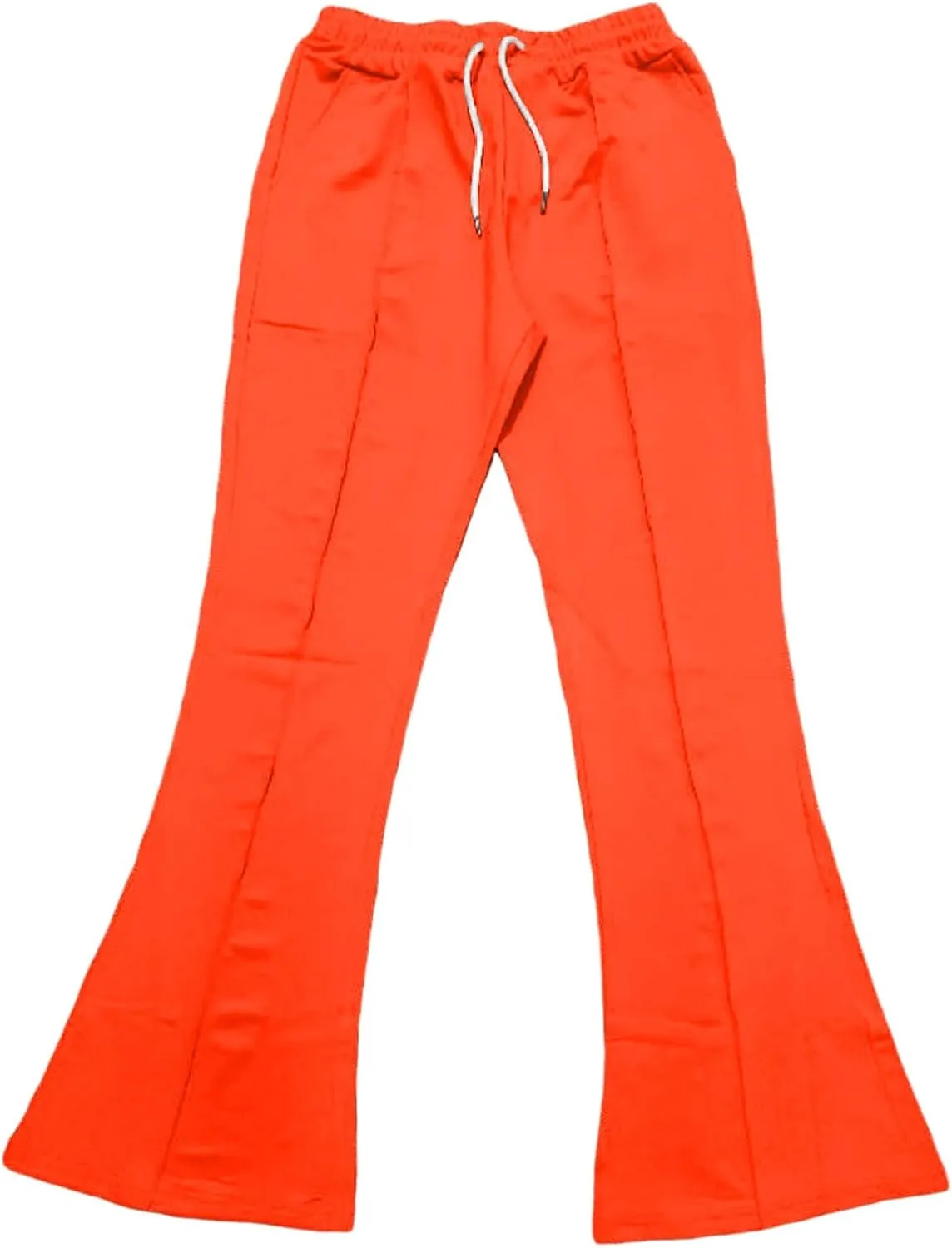 Mens Sports Casual Four Season Long Flared Trousers Slim Fit Tie Elastic Waist Solid Color Comfy Long Training Pants