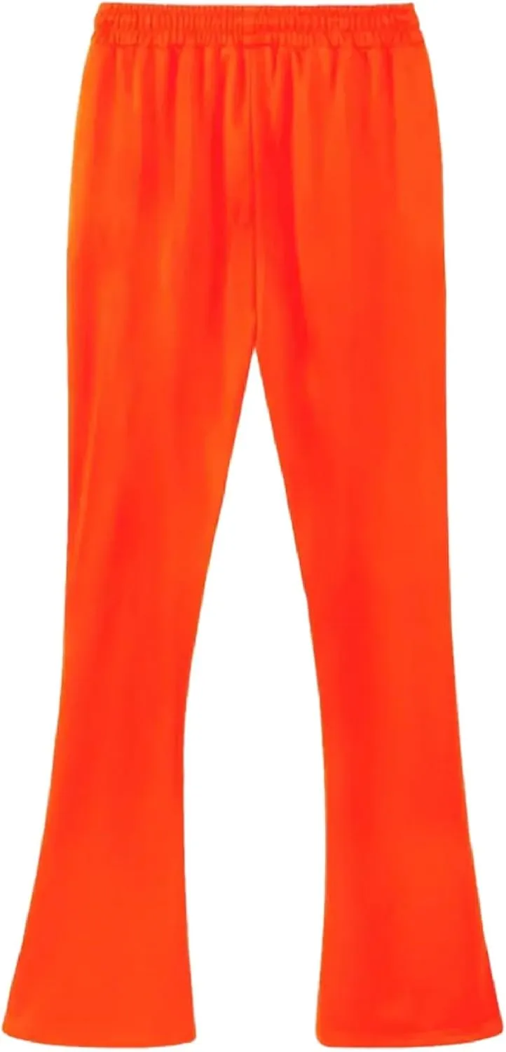 Mens Sports Casual Four Season Long Flared Trousers Slim Fit Tie Elastic Waist Solid Color Comfy Long Training Pants