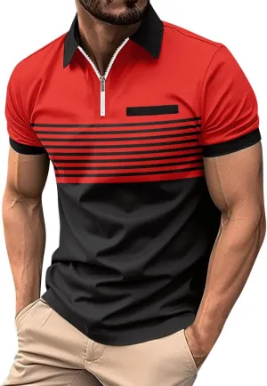 Mens Striped Polo Shirts Short Sleeve Button Up T Shirts for Men Summer Bussiness Leisure Shirts Golf Tops