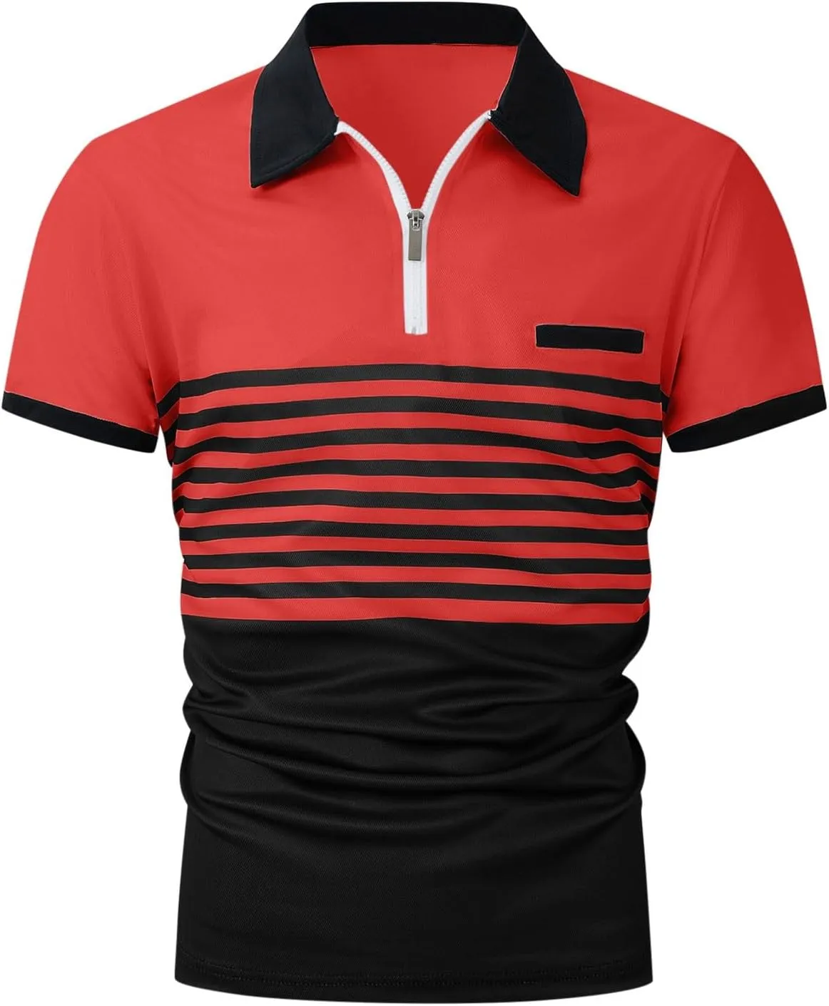 Mens Striped Polo Shirts Short Sleeve Button Up T Shirts for Men Summer Bussiness Leisure Shirts Golf Tops