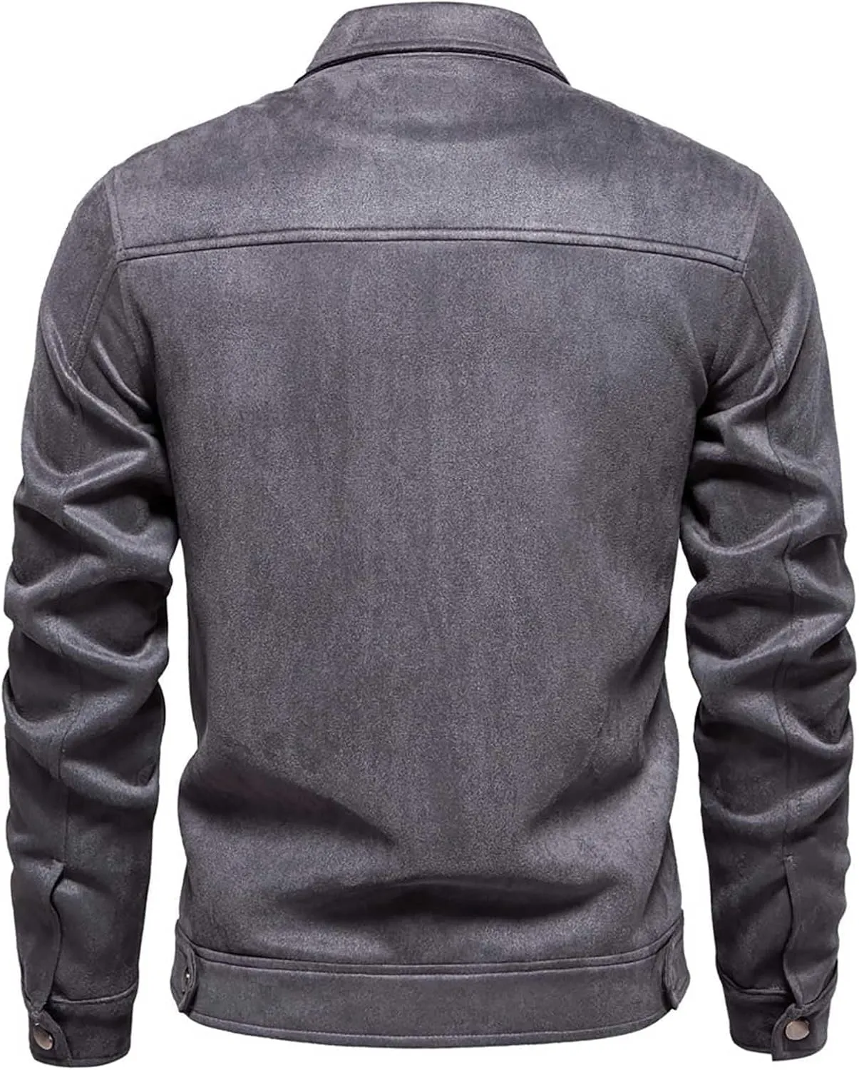 Men's Suede Jacket Spring Fall Full Zip Up Jackets Vintage Faux Leather Coat Outwear with Zipper Pockets for Business
