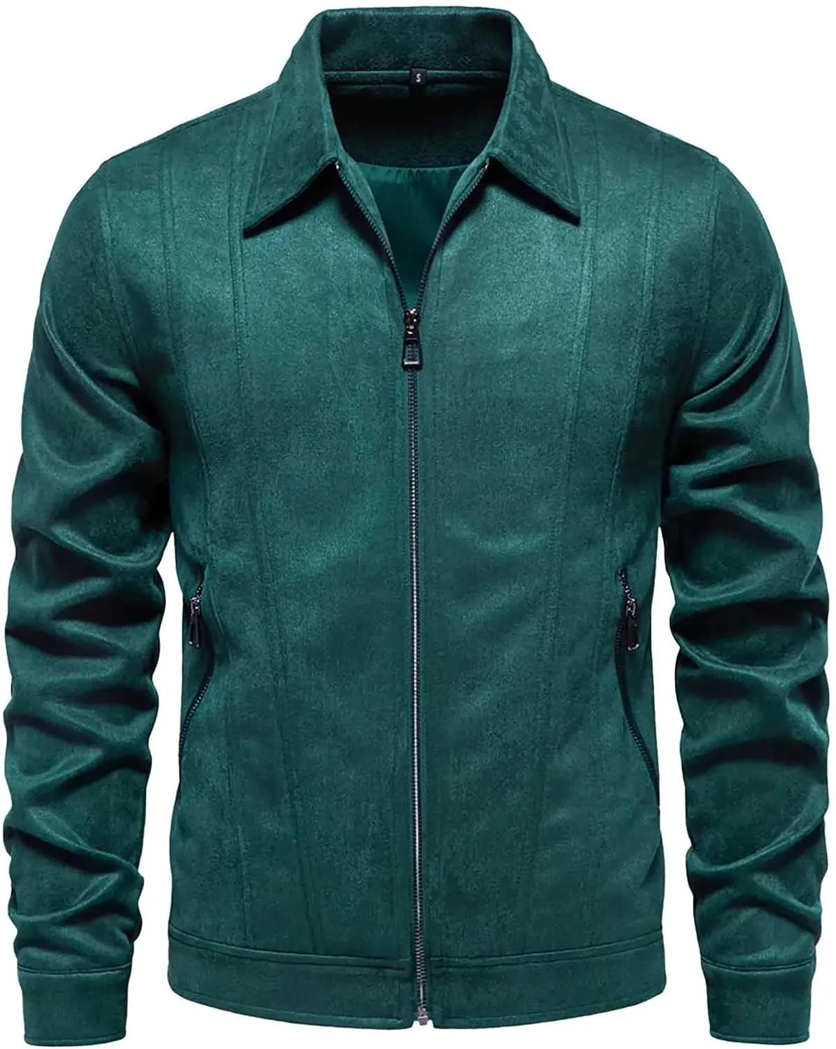 Men's Suede Jacket Spring Fall Full Zip Up Jackets Vintage Faux Leather Coat Outwear with Zipper Pockets for Business