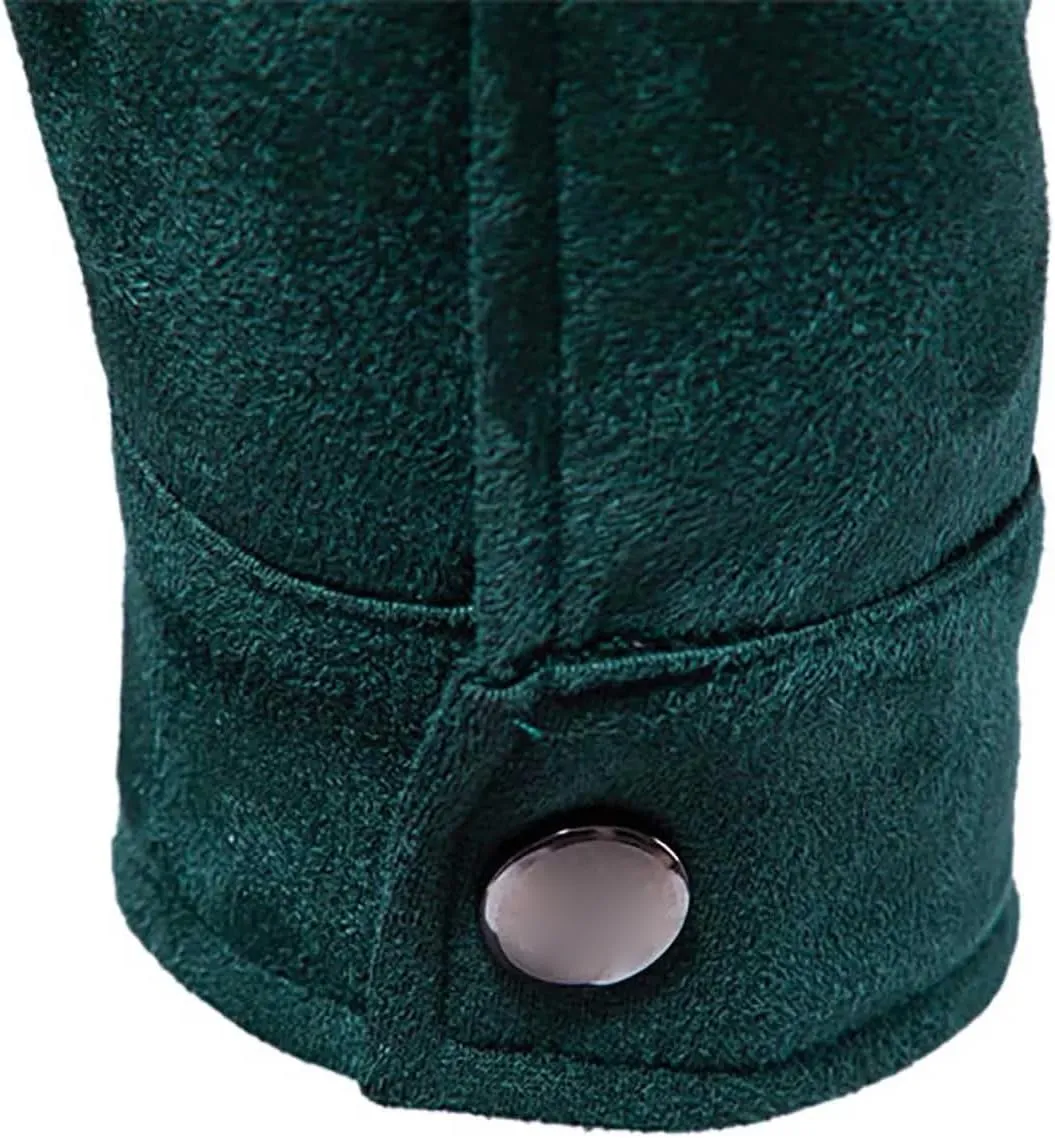 Men's Suede Jacket Spring Fall Full Zip Up Jackets Vintage Faux Leather Coat Outwear with Zipper Pockets for Business