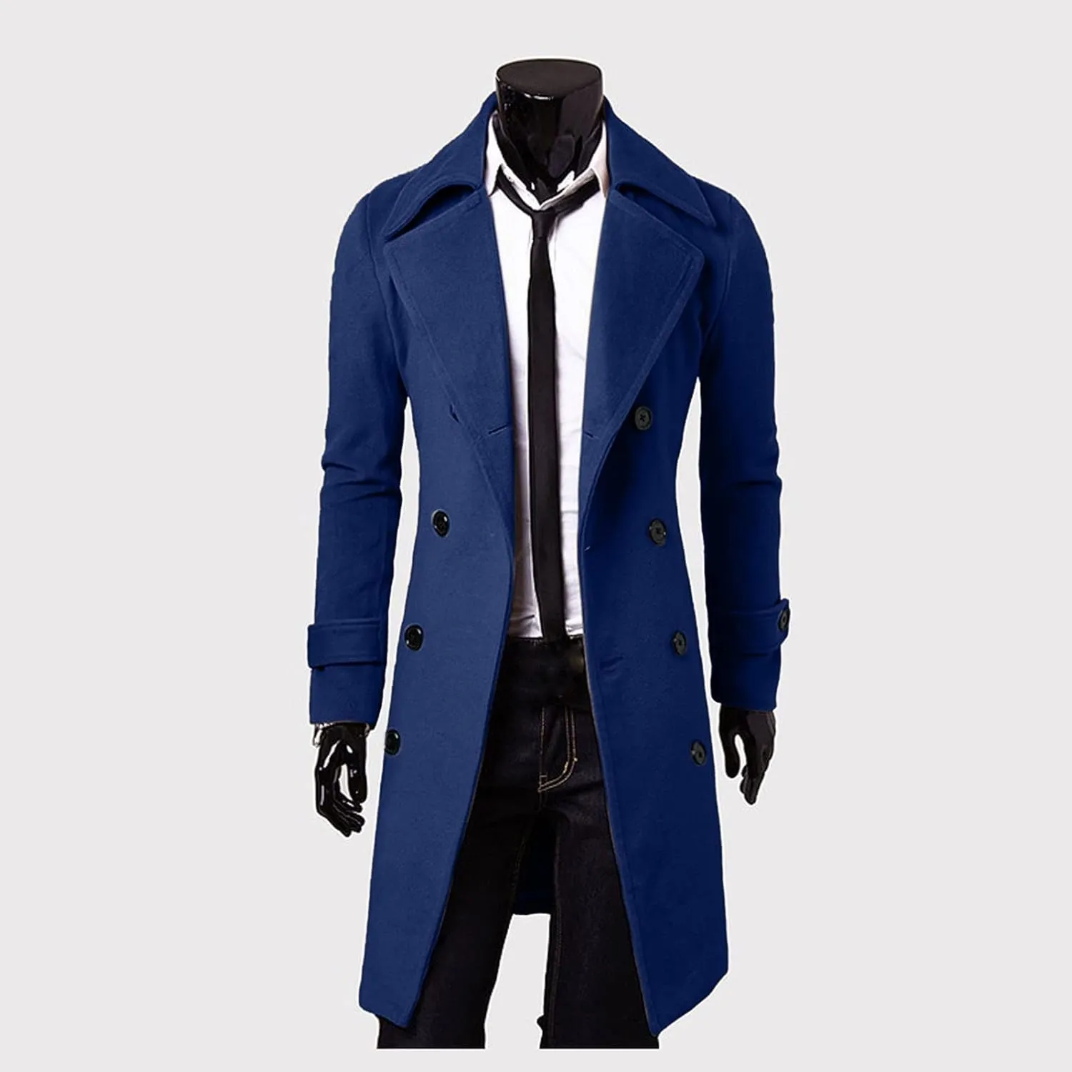 Men's Trench Coat Slim fit Double Breasted Notch Lapel Windbreaker Long Jacket Casual Winter Overcoat Pea Coat