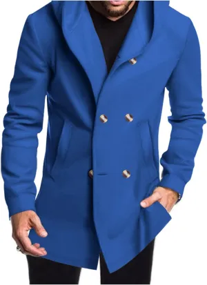 Men's Trench Coat Slim Fit Double Breasted Trench Coats with Hood Button Down Overcoat Warm Dress Pea Coats for Men