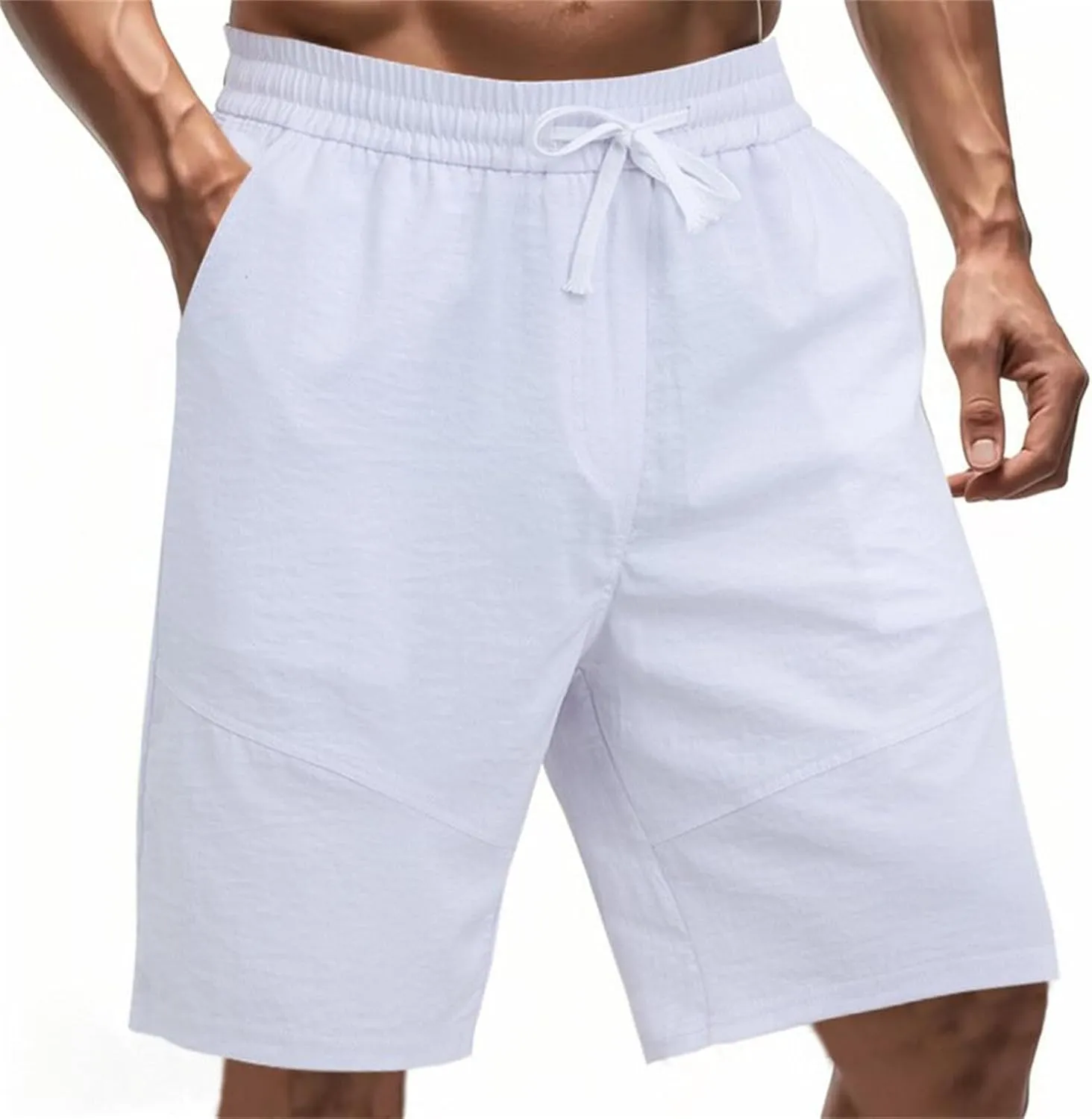 Men's Twill Beach Shorts Elastic Drawstring Thin Shorts Relaxed Fit Solid Color Pants Summer Breathable Casual Pants