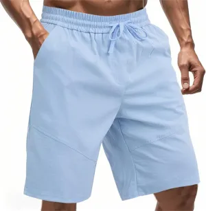 Men's Twill Beach Shorts Elastic Drawstring Thin Shorts Relaxed Fit Solid Color Pants Summer Breathable Casual Pants